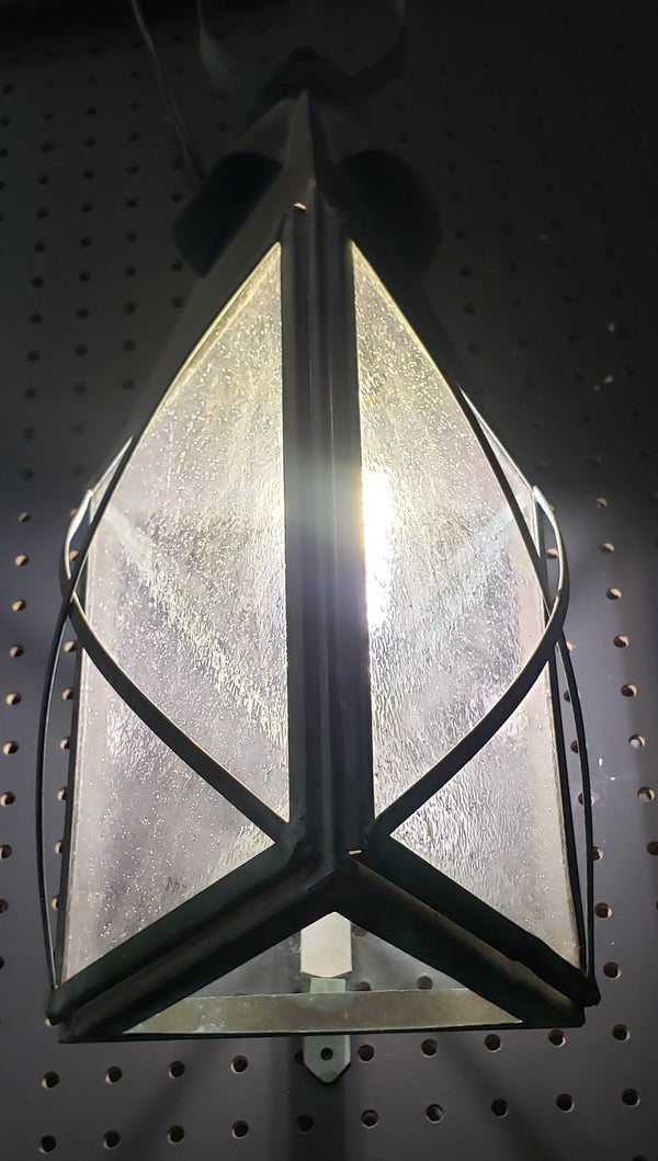 Exterior Copper Triangular Wall Sconce w/ Seeded Glass & Ornate Frame 21 1/2" T GS00097