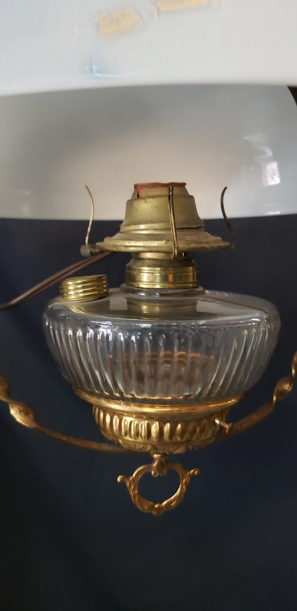 Victorian Hanging Oil Lamp Electrified with Milk White Shade GS00115