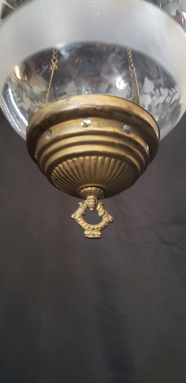 Victorian Hanging Oil Lamp with Clear Etched Globe & Brass Fitters GS00118