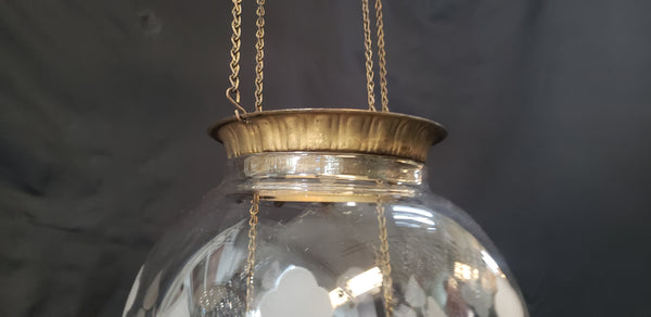 Victorian Hanging Oil Lamp with Clear Etched Globe & Brass Fitters GS00118