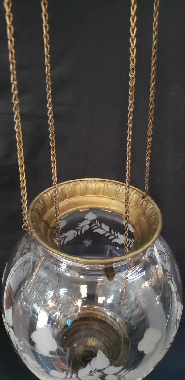 Victorian Hanging Oil Lamp with Clear Etched Globe & Brass Fitters GS00118