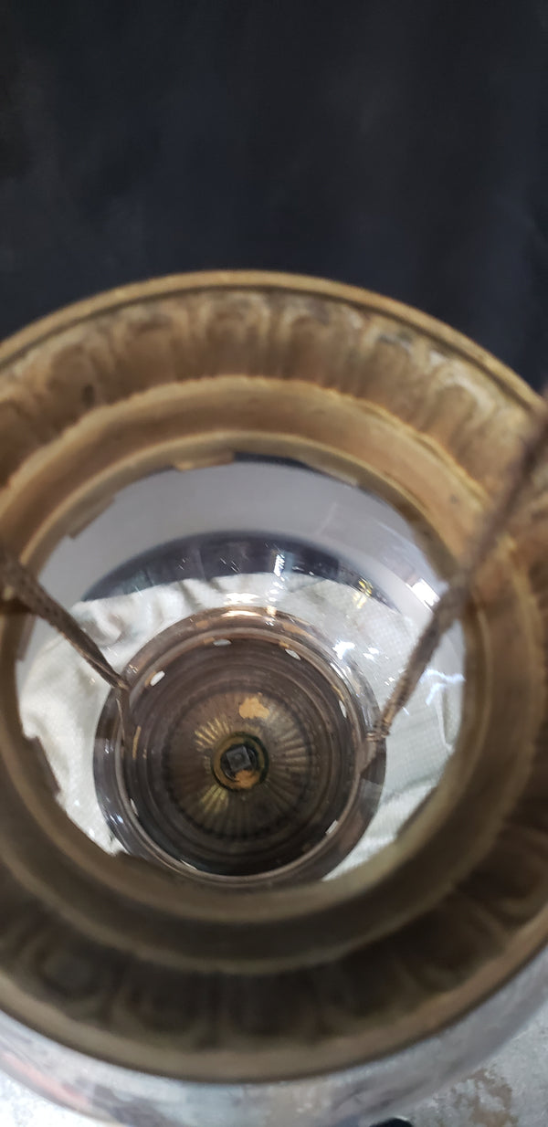 Victorian Hanging Oil Lamp with Clear Etched Globe & Brass Fitters GS00118