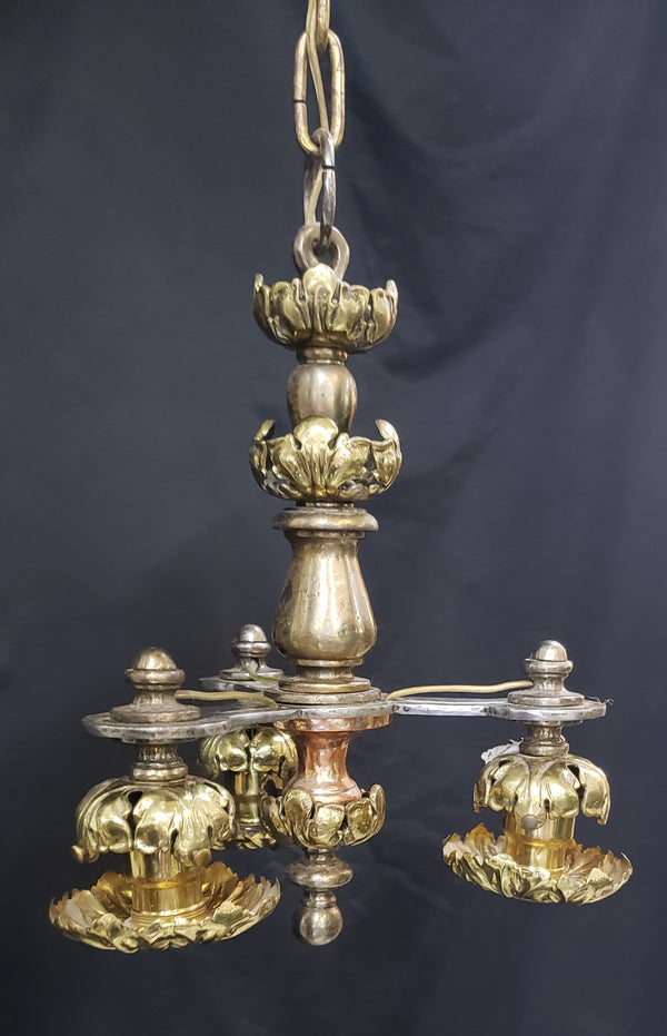 Art Nouveau Iron Brass & Copper 3 Light Chandelier 16" x 12" GS00128