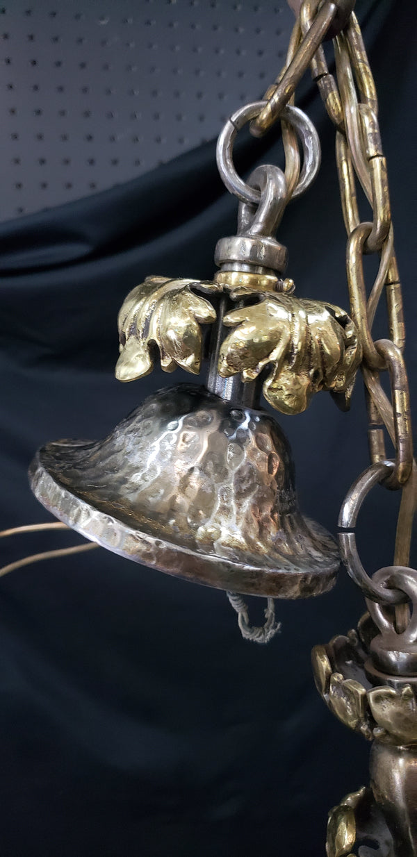 Art Nouveau Iron Brass & Copper 3 Light Chandelier 16" x 12" GS00128