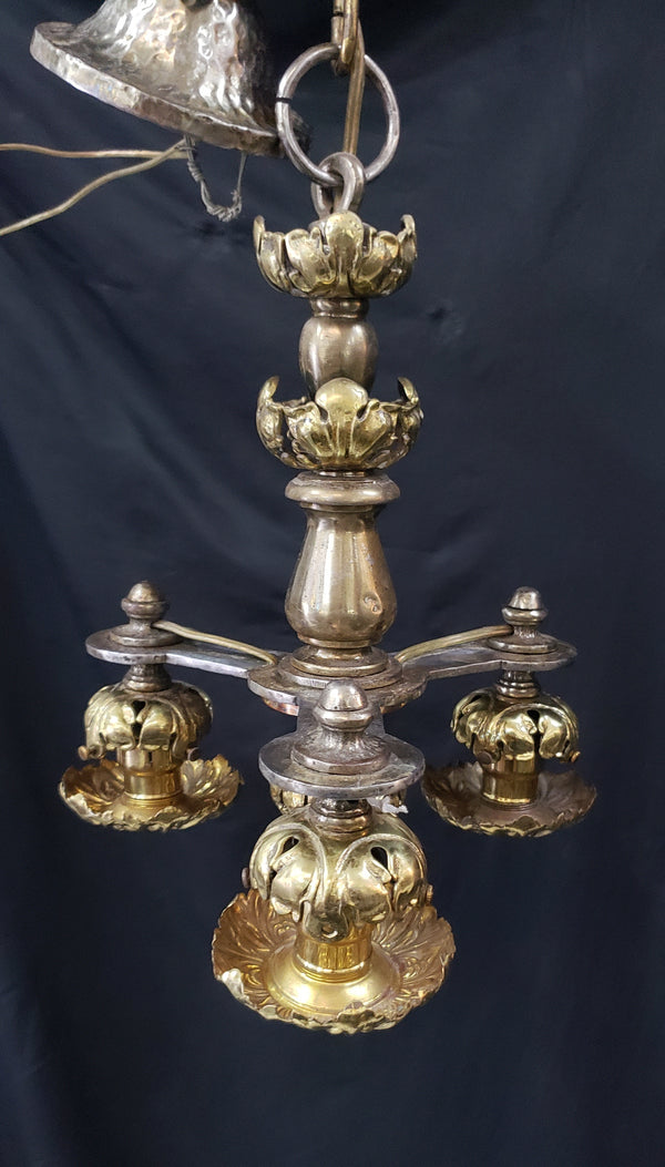 Art Nouveau Iron Brass & Copper 3 Light Chandelier 16" x 12" GS00128