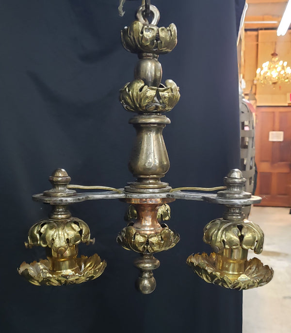 Art Nouveau Iron Brass & Copper 3 Light Chandelier 16" x 12" GS00128