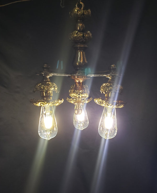 Art Nouveau Iron Brass & Copper 3 Light Chandelier 16" x 12" GS00128