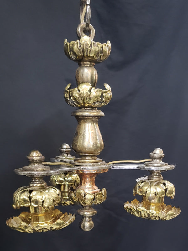 Art Nouveau Iron Brass & Copper 3 Light Chandelier 16" x 12" GS00128