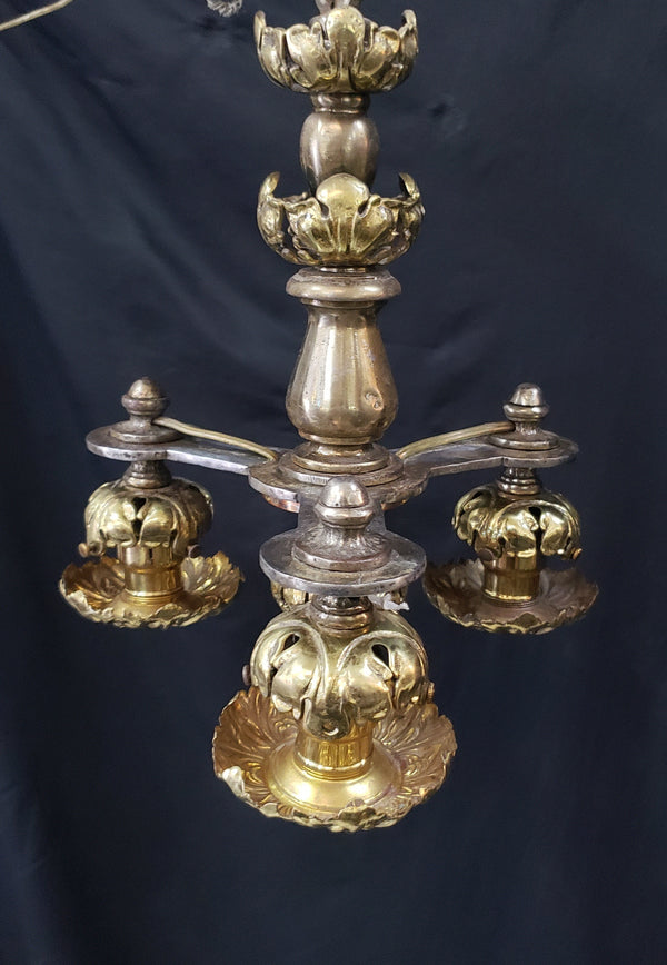Art Nouveau Iron Brass & Copper 3 Light Chandelier 16" x 12" GS00128