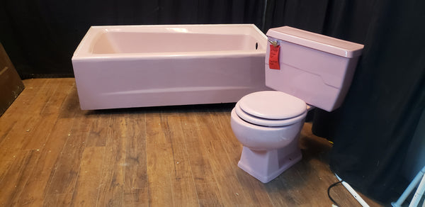 MCM Kohler Champagne Pink 5' Bath Tub w/ Front Skirt Right Drain & Toilet Set GS00129