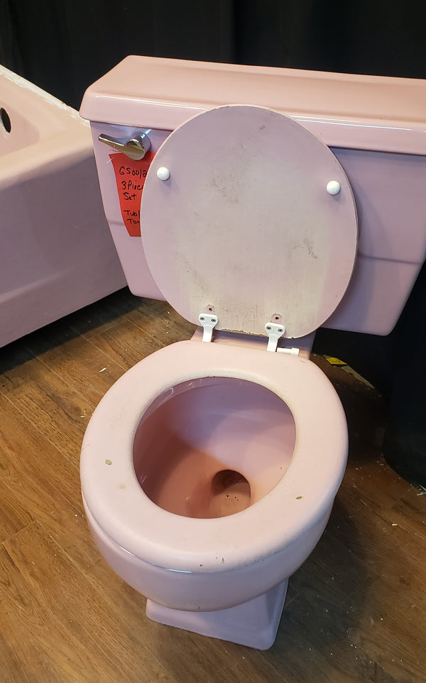 MCM Kohler Champagne Pink 5' Bath Tub w/ Front Skirt Right Drain & Toilet Set GS00129