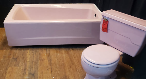 MCM Kohler Champagne Pink 5' Bath Tub w/ Front Skirt Right Drain & Toilet Set GS00129