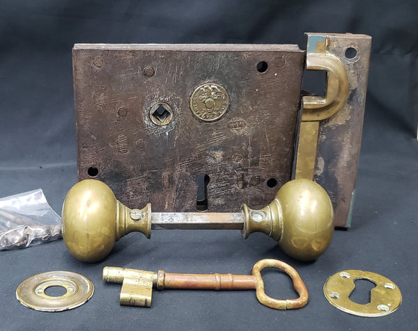 Complete & Original Carpenter #60 Rim Lock Set with Key 5 1/8" x4 1/8" GS00133