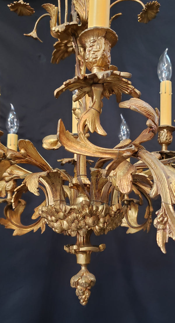 Early 1800's 12 Light Cast Brass Ornate Chandelier 26" x 24" GS00138