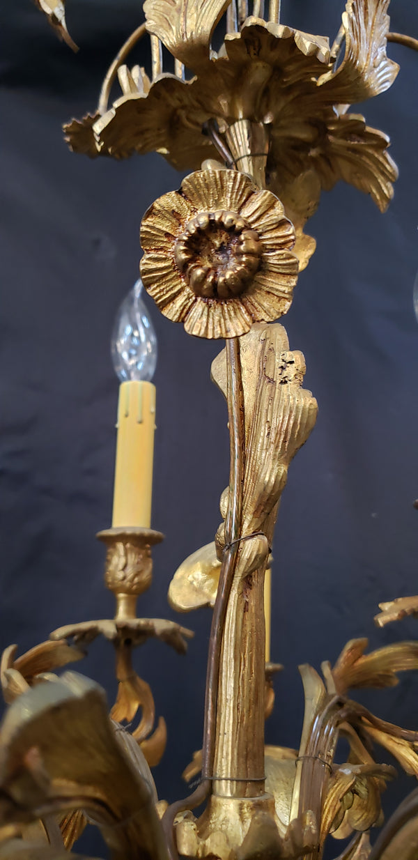 Early 1800's 12 Light Cast Brass Ornate Chandelier 26" x 24" GS00138