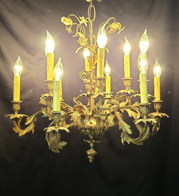 Early 1800's 12 Light Cast Brass Ornate Chandelier 26" x 24" GS00138