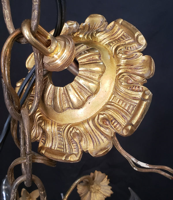 Early 1800's 12 Light Cast Brass Ornate Chandelier 26" x 24" GS00138