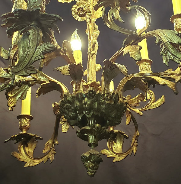 Early 1800's 12 Light Cast Brass Ornate Chandelier 26" x 24" GS00138