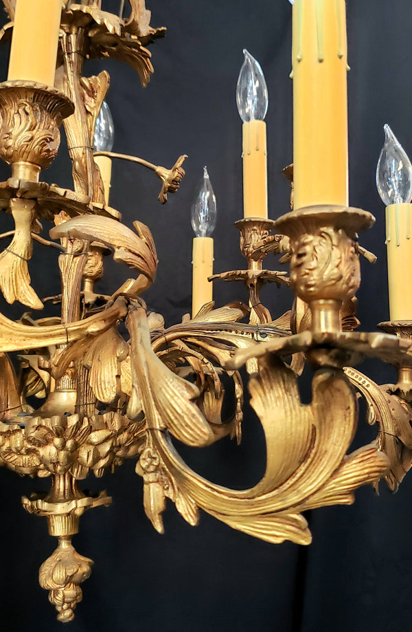 Early 1800's 12 Light Cast Brass Ornate Chandelier 26" x 24" GS00138