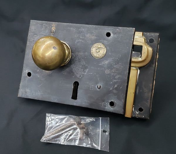Carpenter #444 Rim Lock Set w/ Knobs Keeper & More 6" x 4 3/8" GS00143