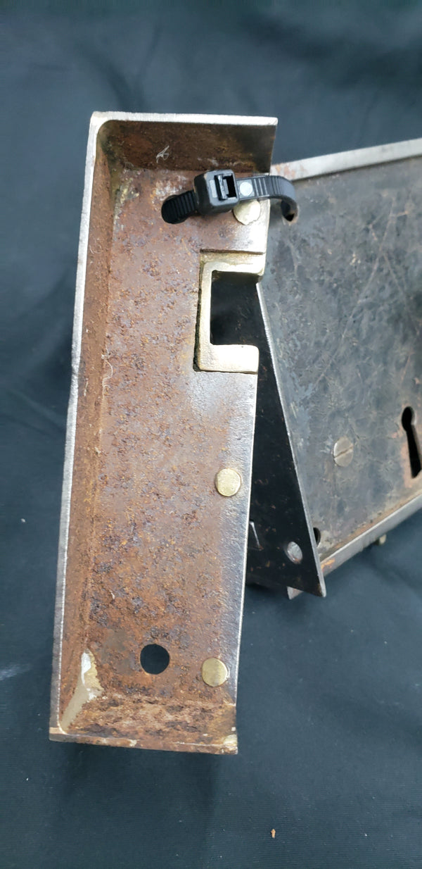 Restored Carpenter Rim Lock Set w/ Knobs Keeper & Rosette 6" x 4 1/2" GS00144