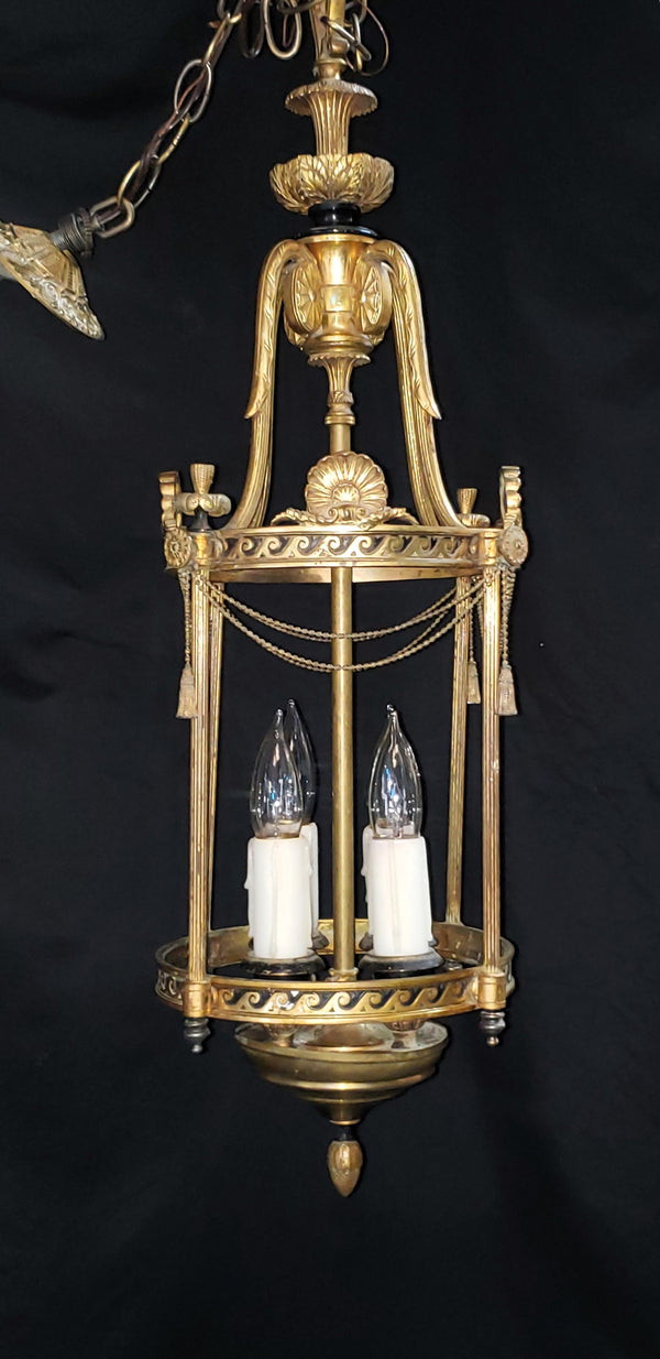 Art Nouveau 4 Light Brass Carousel Design Chandelier 30" T x 10" GS00158