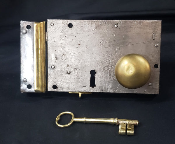 Restored Left Side Carpenter Style Rim Lock Set with Key 6" x 4 3/8" GS00180