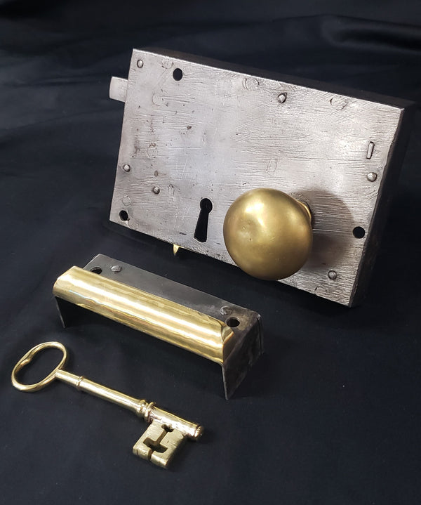 Restored Left Side Carpenter Style Rim Lock Set with Key 6" x 4 3/8" GS00180