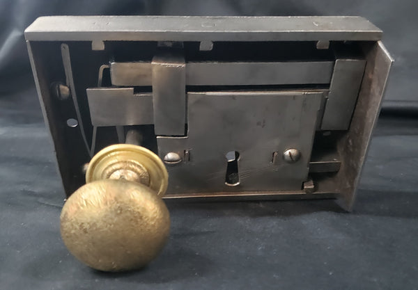 Restored Left Side Carpenter Style Rim Lock Set with Key 6" x 4 3/8" GS00180