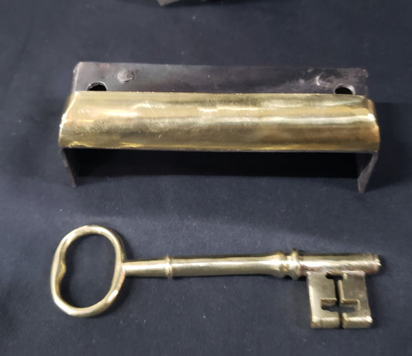 Restored Left Side Carpenter Style Rim Lock Set with Key 6" x 4 3/8" GS00180