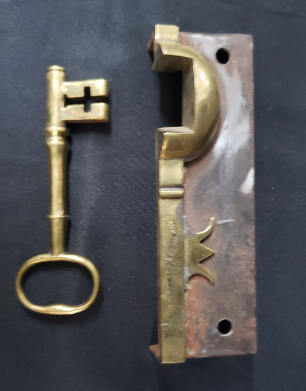 Restored Right Side Carpenter #60 Rim Lock Set with Key 6" x 4 1/2" GS00181