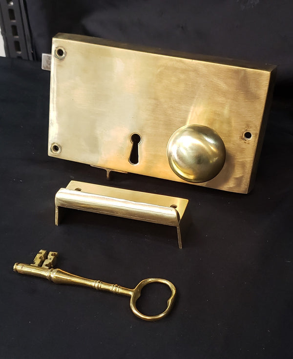 Restored Colonial Williamsburg Left Side Rim Lock Set 7 3/4" x 4 3/8" GS00194
