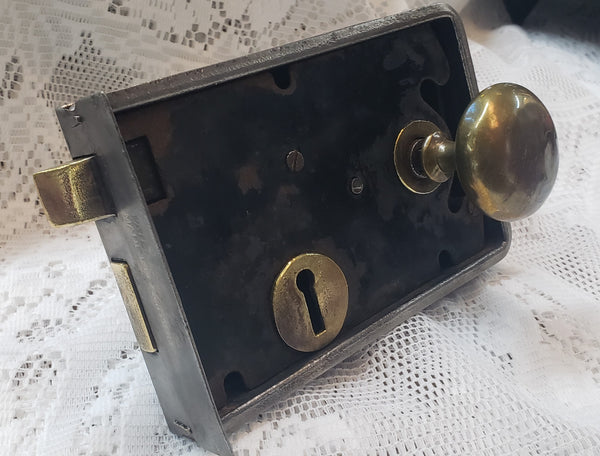 Restored Rim Lock Set with Key & Keeper  6 1/8" x  4 1/4" GS00217