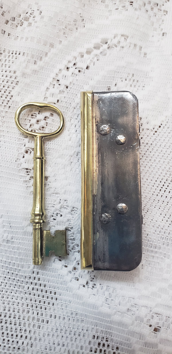 Restored Rim Lock Set with Key & Keeper  6 1/8" x  4 1/4" GS00217
