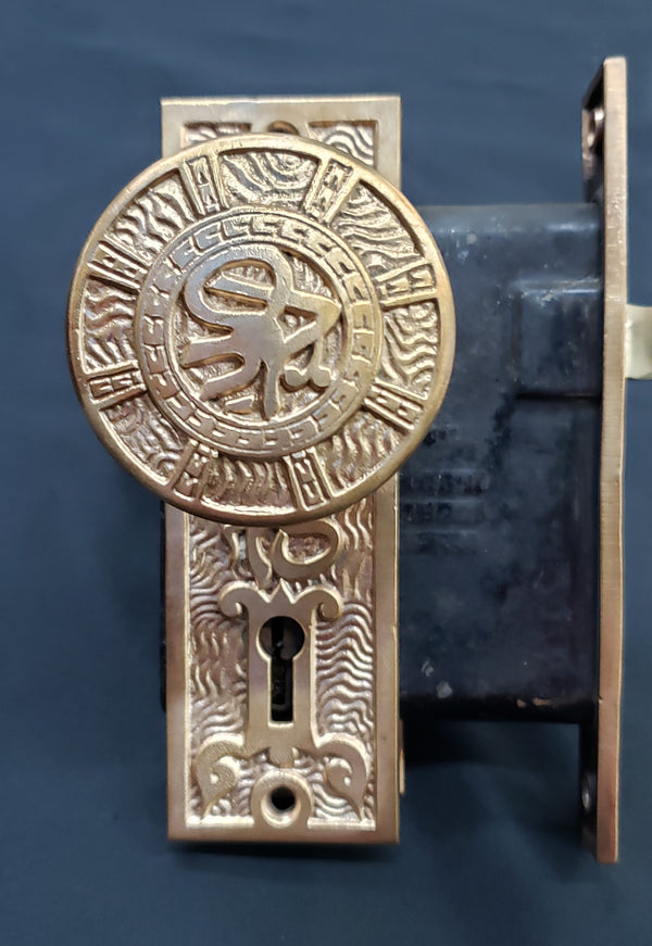 Restored Mallory Wheeler Eastlake Arabic Mortice Lock Set 3 1/4" x 3 3/4" GS00222