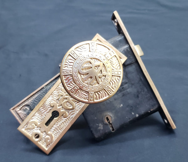 Restored Mallory Wheeler Eastlake Arabic Mortice Lock Set 3 1/4" x 3 3/4" GS00222