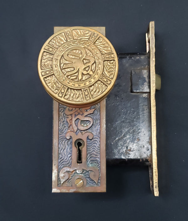 Restored Mallory Wheeler Eastlake Arabic Lock Set w/ Thumb Turn 3 5/8" x 3 1/4" GS00223
