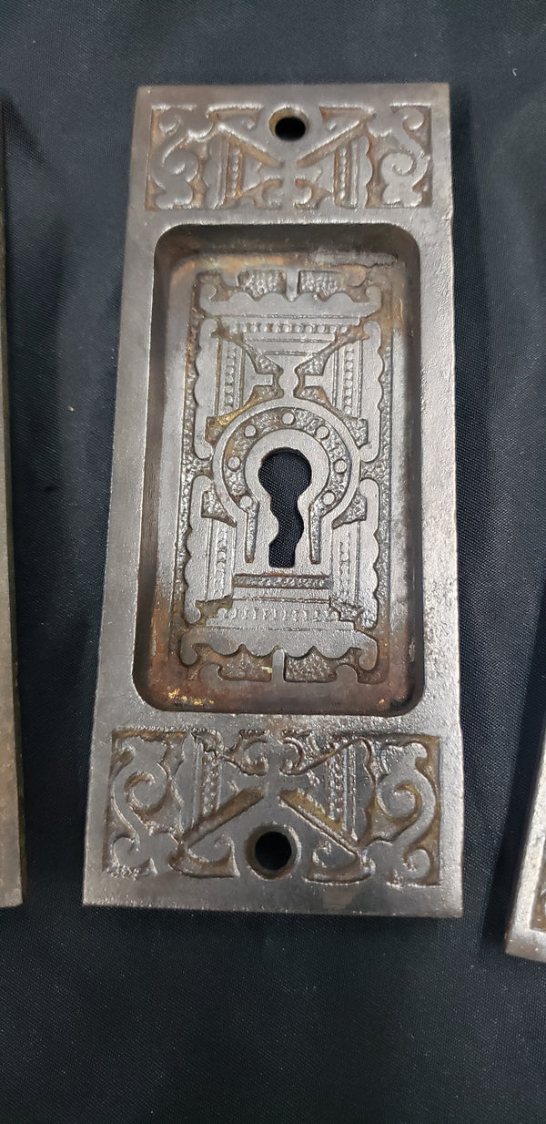 Set of 4 Victorian Cast Iron Pocket Door Escutcheon Plates 5" x 2" GS00230