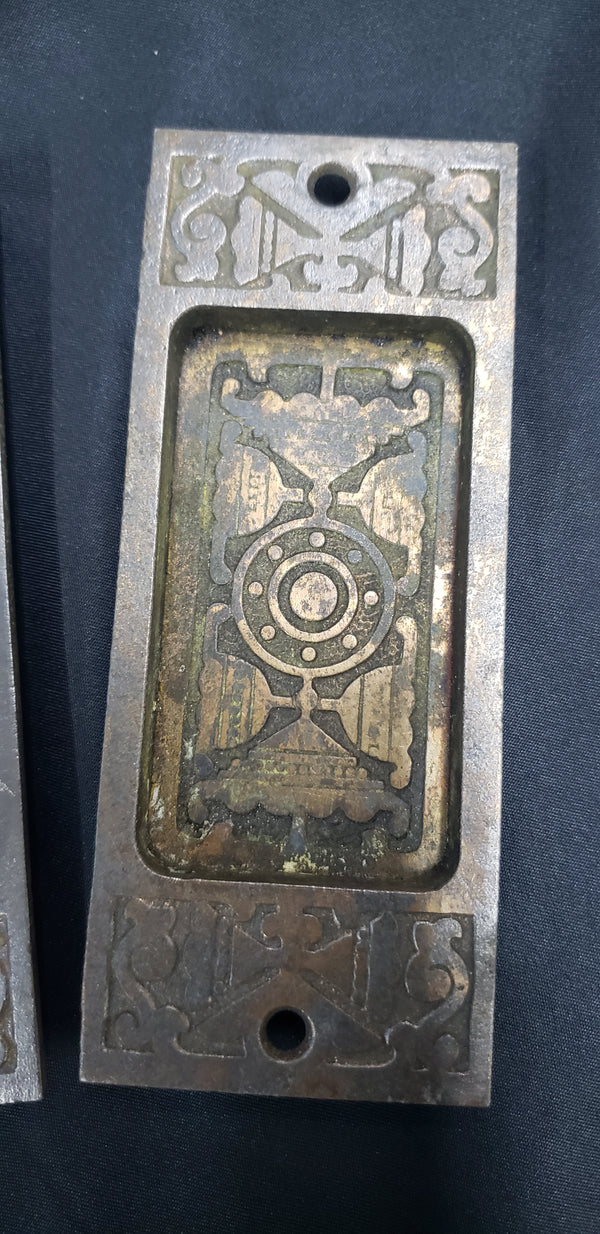 Set of 4 Victorian Cast Iron Pocket Door Escutcheon Plates 5" x 2" GS00230