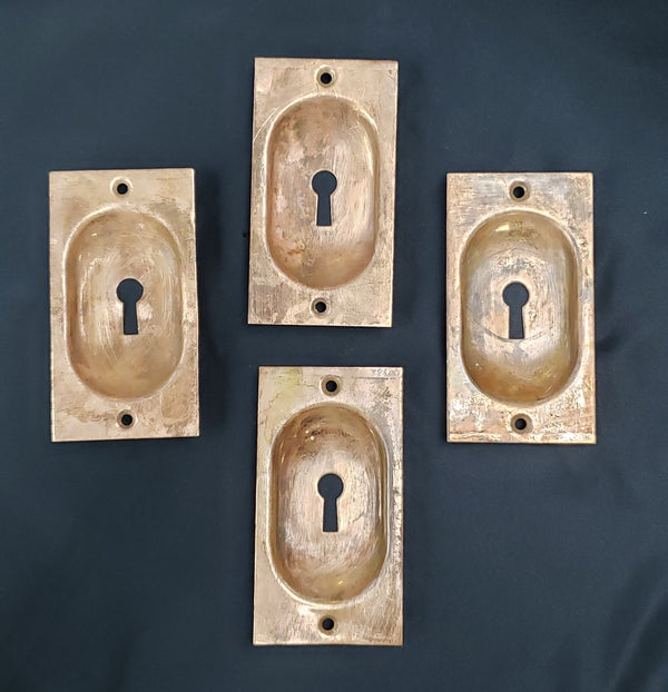 Set of 4 Red Brass Pocket Door Escutcheon Plates 4" x 2 1/8" GS00232