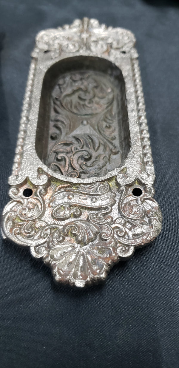 4 Victorian Cast Iron Pocket Door Escutcheon Plates 6 1/4" x 2 1/4" GS00235