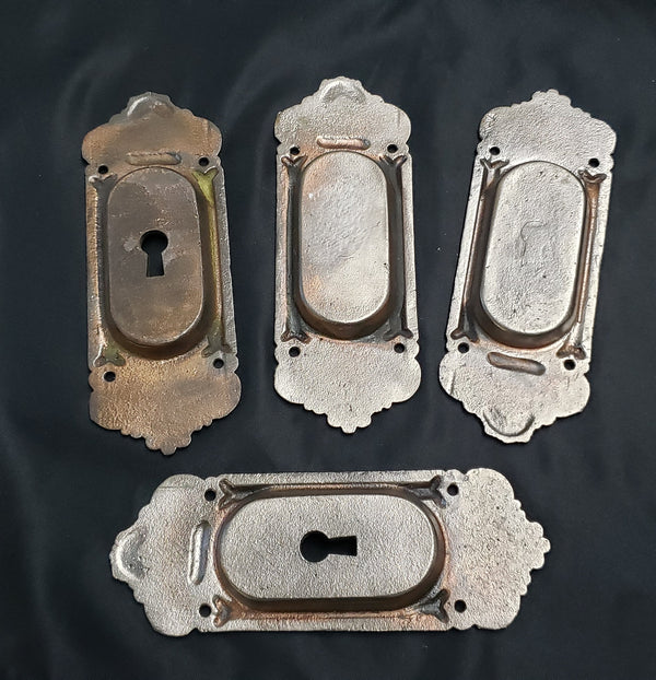 4 Victorian Cast Iron Pocket Door Escutcheon Plates 6 1/4" x 2 1/4" GS00235