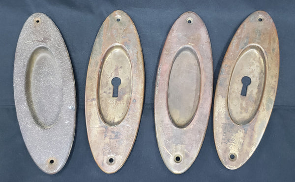 Set of 4 Brass Oval Pocket Door Escutcheon Plates 7" x 2 3/8" GS00257