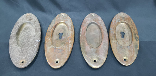 Set of 4 Brass Oval Pocket Door Escutcheon Plates 7" x 2 3/8" GS00257
