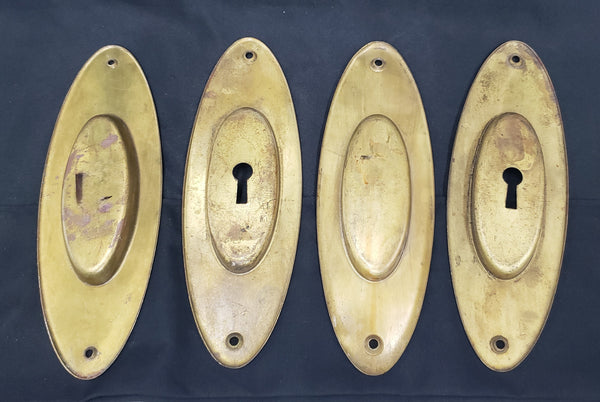Set of 4 Brass Oval Pocket Door Escutcheon Plates 7" x 2 3/8" GS00257