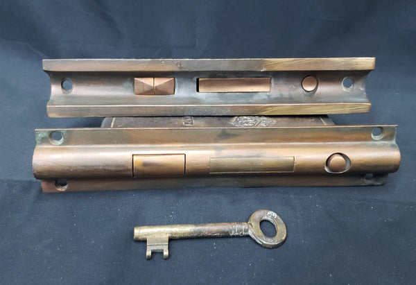 Russwin Pocket Door Lock Set w/ Key & Bronze Front 5 1/2" x 3 3/4" GS00263