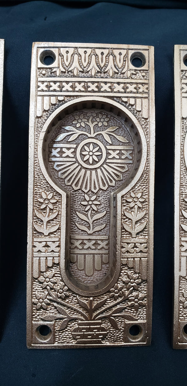 Restored Eastlake Brass Pocket Door Escutcheon Plates 5 1/8" x 2 1/8" GS00264