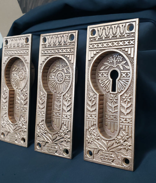 Restored Eastlake Brass Pocket Door Escutcheon Plates 5 1/8" x 2 1/8" GS00264