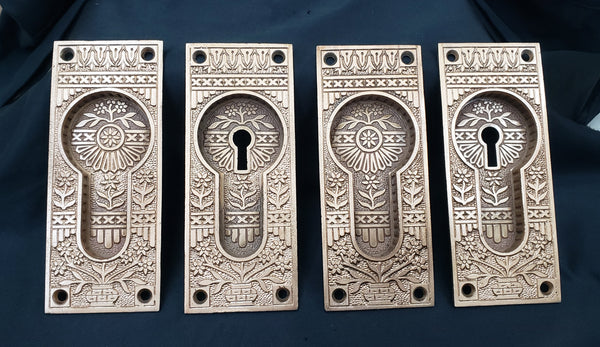 Restored Eastlake Brass Pocket Door Escutcheon Plates 5 1/8" x 2 1/8" GS00264