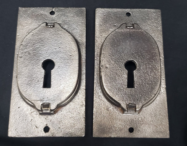 Restored Eastlake Cast Iron Pocket Door Key Hole Plates 4" x 2 1/8" GS00265